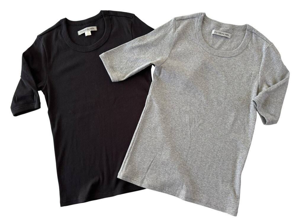 Outerknown Soujourn Small Ribbed Gray Black LOT Organic Cotton Tshirt Top #NE25